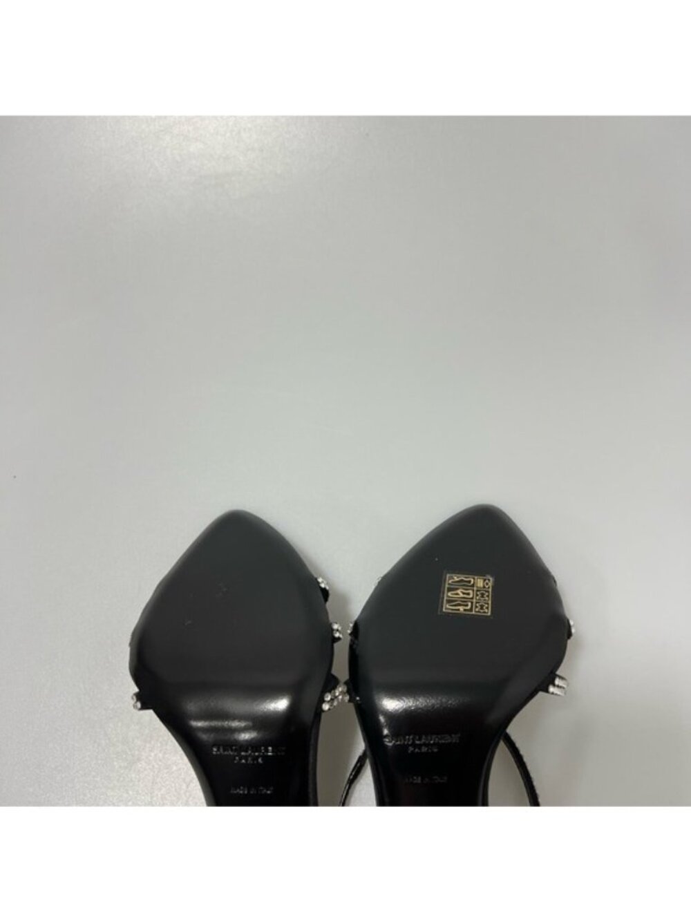 Saint Laurent Ava Sandals Crepe Satin with Rhinestones Black Silver EU 36/US 6 - Picture 7 of 9